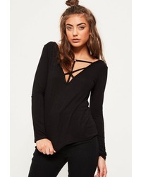 Missguided Black Harness Long Sleeve Top