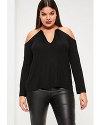 Missguided Plus Size Black Bull Ring Cold Shoulder Top