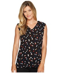 Vince Camuto Multi Dot Mix Media Texture Front V Neck Top Clothing