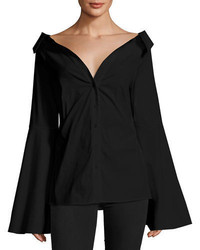 Caroline Constas Persephone Bell Sleeve Button Front Poplin Blouse