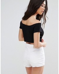 Asos Petite Petite Top In Rib With Knot Front