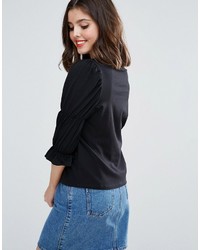 Asos Petite Petite Top With Double Puff Sleeve Detail