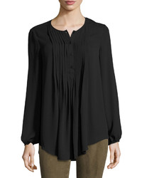 Max Studio Pintucked Georgette Blouse Evergreen