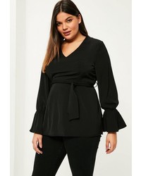 Missguided Plus Size Black Frill Cuff Belted Top