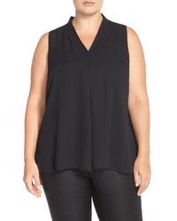 Vince Camuto Plus Size Pleat Front V Neck Sleeveless Blouse