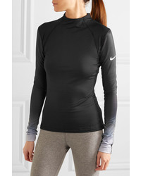 Nike Pro Hyperwarm Mesh Paneled Cotton Blend Jersey Top Black