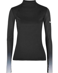 Nike Pro Hyperwarm Mesh Paneled Cotton Blend Jersey Top Black