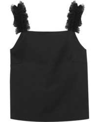 Mother of Pearl Sabina Tulle Trimmed Sateen Top Black