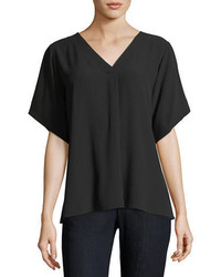 Eileen Fisher Short Sleeve V Neck Crepe Blouse Petite