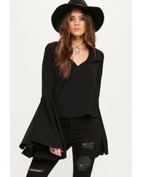 Missguided Tall Black Extreme Flare Sleeve Blouse