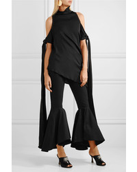 Ellery The Lizzies Cold Shoulder Draped Stretch Silk Top Black