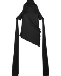 Ellery The Lizzies Cold Shoulder Draped Stretch Silk Top Black