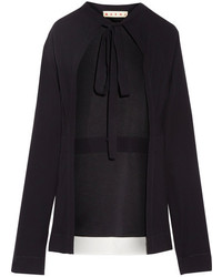 Marni Tie Front Crepe Top Midnight Blue