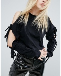 Asos Top With Long Sleeve And Ravaged Knot Shoulder