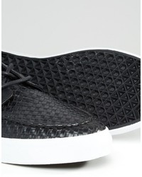 Asos Brand Boat Shoes In Black Woven