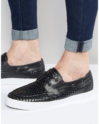 Asos Brand Boat Shoes In Black Woven