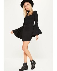 Missguided Black Flared Sleeve High Neck Bodycon Dress