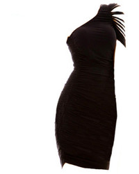 ChicNova Black One Tassel Shoulder Body Conscious Jersey Dress