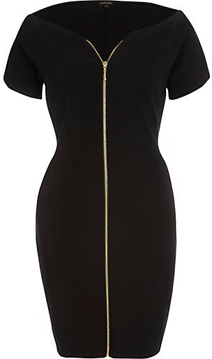black zip front dress
