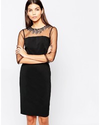Little Mistress Body Conscious Dress With Mesh Sleeves And Neck Detail