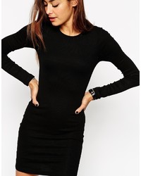 Asos Collection Mini Body Conscious Dress With Long Sleeves In Rib