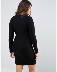 Asos Curve Curve Mini Bodycon Dress In Rib With Long Sleeves