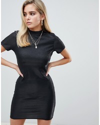 PrettyLittleThing Glitter High Neck Bodycon Mini Dress In Black