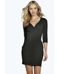 Boohoo Lizzie Wrap 34 Sleeve Bodycon Dress