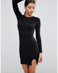 Asos Long Sleeve Mini Bodycon Dress With Curved Splits