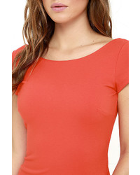 LuLu*s Daring Dame Coral Red Backless Bodycon Dress