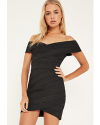 Missguided Black Bandage Cross Front Bodycon Dress