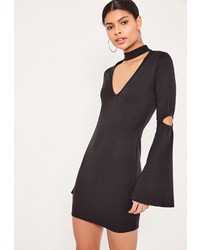 Missguided Black Choker Neck Flared Sleeves Bodycon Dress