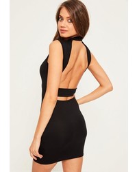 Missguided Black High Neck Open Back Strap Detail Bodycon Dress