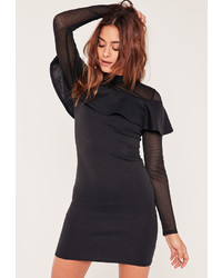 Missguided Black Mesh Frill Front Bodycon Dress