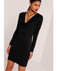Missguided Cowl Neck Harness Bodycon Dress Black
