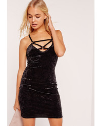 Missguided Crushed Velvet Harness Bodycon Dress Black