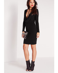 Missguided Jersey Cowl Neck Bodycon Dress Black