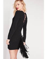 Missguided Lace Up Back Bodycon Dress Black