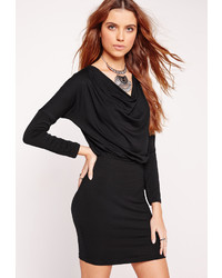 Missguided Long Sleeve Cowl Batwing Bodycon Dress Black