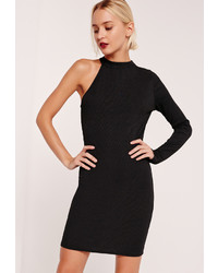 Missguided One Shoulder Ribbed Bodycon Dress Black