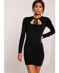 Missguided Open Tie Front Bodycon Dress Black