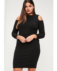 Missguided Plus Size Black Ribbed Cold Shoulder Bodycon Dress