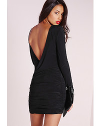 Missguided Slinky Drape Back Ruched Bodycon Dress Black