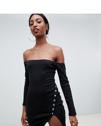 Missguided Petite Missguided Tall Bardot Popper Bodycon Dress In Black