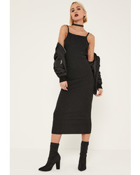 Missguided Tall Black Ribbed Open Back Bodycon Midi Dress