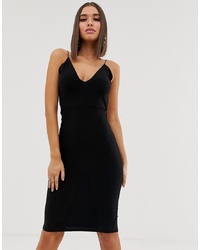 Club L London Open Back Midi Dress With Ruched Back Detail In Black
