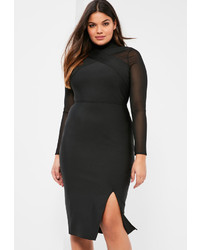 Missguided Plus Size Black Premium Bandage Mesh Panel Dress