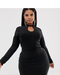New Girl Order Curve Slinky Bodycon Dress With High Neck With Cut Out Detail