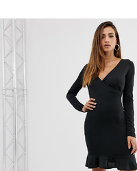 Missguided Wrap Dress With Frill Hem In Black