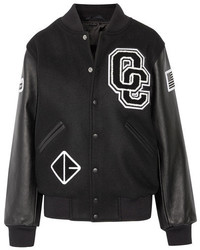 Opening Ceremony Appliqud Wool Blend Twill And Textured Leather Bomber Jacket Black